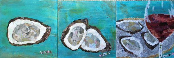 Chesapeak Caviar, torn paper collage by Sharon Krulak