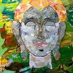 Enlightened, torn paper collage by artist Sharon Krulak