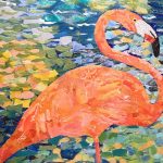 Flamingo torn paper collage, by Sharon Krulak