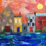 Harbor Moon, Torn Paper Collage, mixed media, by Sharon Krulak