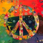 Peace, torn paper collage by Sharon Krulak