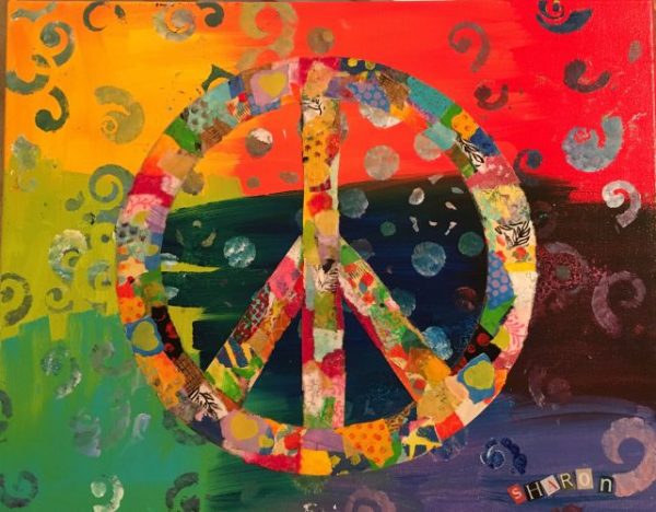 Peace, torn paper collage by Sharon Krulak