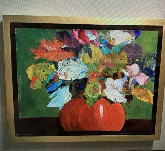 Abstract Flowers, mixed media framed artwork by Sharon Krulak
