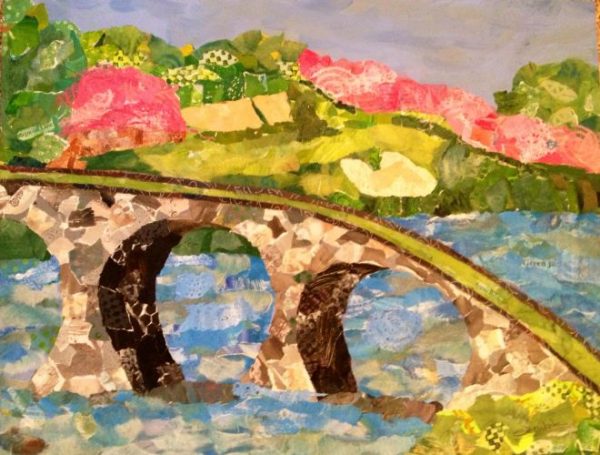 Augusta National, torn paper collage by Sharon Krulak
