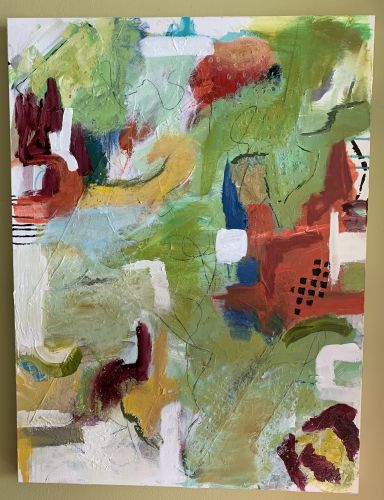 Red Barn abstract art, collage by Sharon Krulak